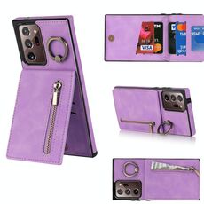Per Samsung Galaxy Note20 Custodia per cellulare con anello ultra retrò e cerniera RFID (viola)