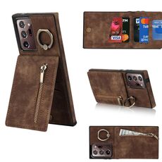 Per Samsung Galaxy Note20 Custodia per cellulare con anello ultra retrò e cerniera RFID (marrone)