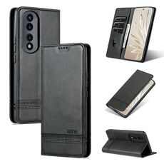 For Honor 90 AZNS Custodia per telefono in pelle a conchiglia con struttura in vitello magnetico (nero)