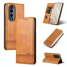 For Honor 90 Pro AZNS Custodia per telefono in pelle a conchiglia con struttura in vitello magnetico (marrone chiaro)