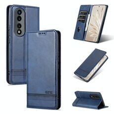For Honor 90 Pro AZNS Custodia per telefono in pelle a conchiglia con struttura in vitello magnetico (blu scuro)