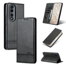 Per Honor 90 Pro AZNS Custodia per telefono in pelle a conchiglia con struttura in vitello magnetico (nero)