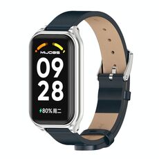 Cinturino per orologio in pelle PU in microfibra con guscio metallico Mijobs per Redmi Band 2 (argento blu)
