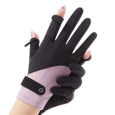 FSN02 1 paio di guanti resistenti ai raggi UV in seta di ghiaccio traspirante fresco antiscivolo guida guanti sottili codice gratuito (nero viola)