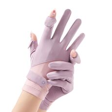 FSN02 1 paio di guanti resistenti ai raggi UV in seta di ghiaccio traspirante fresco antiscivolo guida guanti sottili codice gratuito (viola rosa)