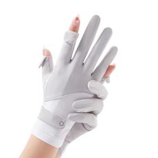 FSN02 1 paio di guanti resistenti ai raggi UV in seta di ghiaccio traspirante fresco antiscivolo guida guanti sottili codice gratuito (grigio bianco)