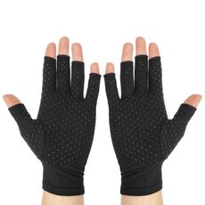 Guanti mezze dita da ciclismo antiscivolo in silicone per la riabilitazione dell'artrite, taglia: S (nero)