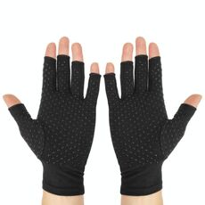 Guanti mezze dita da ciclismo antiscivolo in silicone per la riabilitazione dell'artrite, taglia: L (nero)