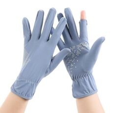 1 paio di protezione solare da guida anti-ultravioletto sottile estate ghiaccio seta rugiada dito antiscivolo guanti da equitazione formato libero (grigio blu)