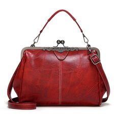 036 Borsa a tracolla regolabile in pelle con fibbia vintage (rossa)