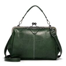 036 Borsa a tracolla regolabile in pelle con fibbia vintage (verde)