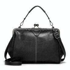 036 Borsa a tracolla regolabile in pelle con fibbia vintage (nera)