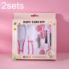 2 set 6 in 1 kit di pulizia per la cura del bambino Set combinato di forbici per unghie, colore: rosa bicolore