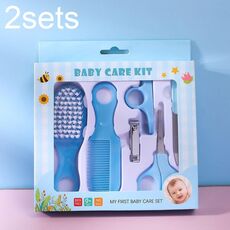 2 set 6 in 1 kit di pulizia per la cura del bambino Set combinato di forbici per unghie, colore: blu