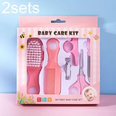 2 set 6 in 1 kit di pulizia per la cura del bambino Set combinato di forbici per unghie, colore: rosa