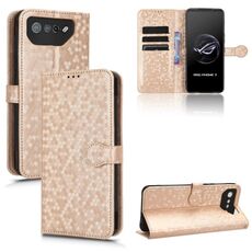 Per Asus ROG Phone 7 Custodia in pelle a nido d'ape con texture a pois (oro)