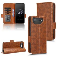 Per Asus ROG Phone 7 Custodia in pelle con motivo a triangolo simmetrico (marrone)