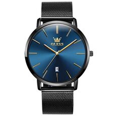 OLEVS 5869 Orologio da uomo al quarzo con cinturino in acciaio impermeabile da uomo (blu + nero)