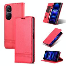 Custodia per telefono in pelle flip con texture magnetica per Honor Play 50 Plus AZNS (rossa)