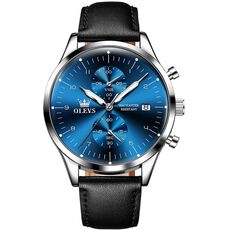 OLEVS 2880 Orologio al quarzo da uomo multifunzionale con cinturino in pelle impermeabile (blu)