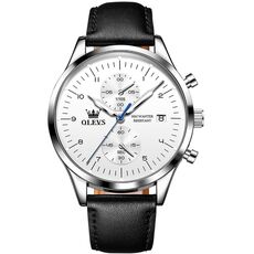 OLEVS 2880 Orologio al quarzo da uomo multifunzionale con cinturino in pelle impermeabile (bianco)