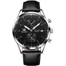 OLEVS 2880 Orologio al quarzo da uomo multifunzionale con cinturino in pelle impermeabile (nero + argento)