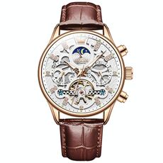 OLEVS 6658 Orologio meccanico da uomo luminoso con cinturino in pelle impermeabile (bianco + oro rosa)