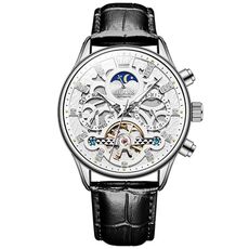 OLEVS 6658 Orologio meccanico da uomo luminoso con cinturino in pelle impermeabile (bianco)