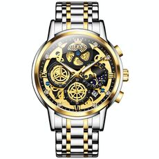 OLEVS 9947 Orologio al quarzo impermeabile multifunzionale da uomo (nero + oro)