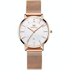 OLEVS 5869 Orologio da donna al quarzo con cinturino in acciaio impermeabile da lavoro (bianco + oro rosa)