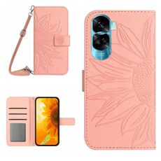 For Honor 90 Lite Skin Feel Custodia per cellulare in pelle con motivo Sun Flower con cordino (rosa)