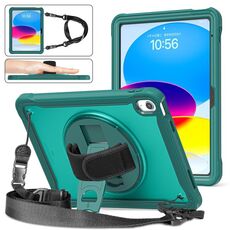 Per iPad 10th Gen 10.9 2022 Custodia per tablet ibrida resistente con manico e cinturino (verde scuro)