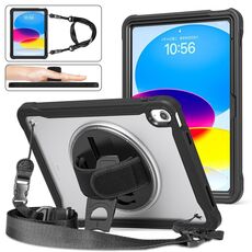 Per iPad 10th Gen 10.9 2022 Custodia per tablet ibrida resistente con manico e cinturino (nero)
