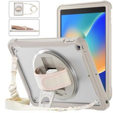 Custodia per tablet ibrida resistente per iPad 10.2 2021/2020/2019 con manico e cinturino (cachi)
