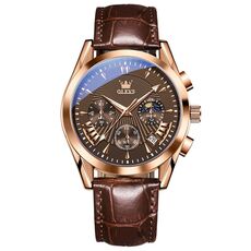 OLEVS 2876 Orologio cronografo sportivo multifunzionale da uomo al quarzo (caffè + oro rosa)