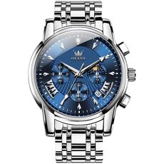 OLEVS 2892 Orologio al quarzo impermeabile da uomo multifunzionale (blu + argento)