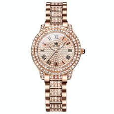 OLEVS 9943 Orologio al quarzo impermeabile con diamanti da donna (facciata con diamanti in oro rosa)