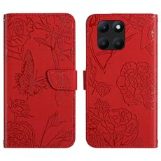 Per Honor X6A HT03 Custodia per cellulare in pelle con vibrazione a farfalla in rilievo Skin Feel (rossa)