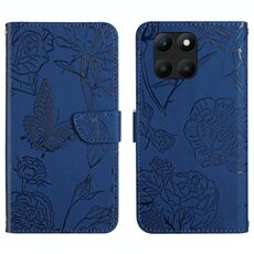 Per Honor X6A HT03 Custodia per cellulare in pelle con vibrazione a farfalla in rilievo Skin Feel (blu)