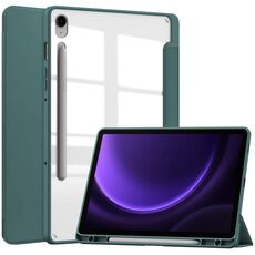 Per Samsung Galaxy Tab S9 FE Custodia per tablet in pelle intelligente 3 pieghevoli in acrilico con slot per penna (verde scuro)