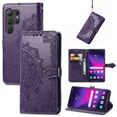 Custodia per telefono in pelle goffrata con fiori mandala per Samsung Galaxy S24 Ultra 5G (viola)