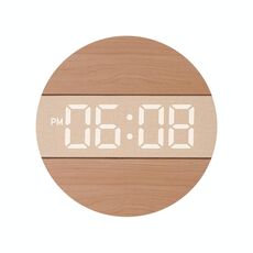 G218B Orologio da parete con display digitale per soggiorno in legno, decorazione per la casa (cachi)