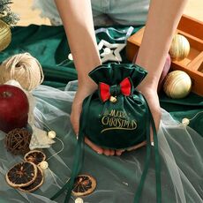 Borsa regalo di Natale Borsa per caramelle in velluto della vigilia di Natale, colore: stile verde scuro 1