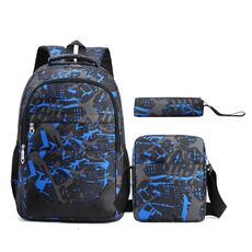 Set di zaini per studenti in tre pezzi Zaino da viaggio per esterni casual di grande capacità (mimetico blu)