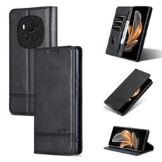 Custodia per telefono in pelle flip con texture magnetica per Honor Magic6 AZNS (nera)