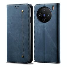 Custodia per cellulare in pelle flip con texture denim per vivo X100 (blu)