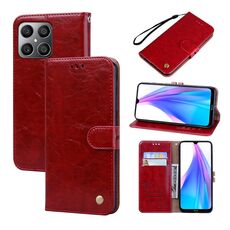 Custodia per telefono in pelle con texture a cera d'olio per Honor X8a (rossa)