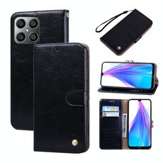 Custodia per telefono in pelle con texture a cera d'olio per Honor X8a (nera)