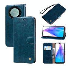 Custodia per telefono in pelle con texture a cera d'olio per Honor X9b (blu)