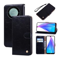 Custodia per telefono in pelle con texture a cera d'olio per Honor X9b (nera)